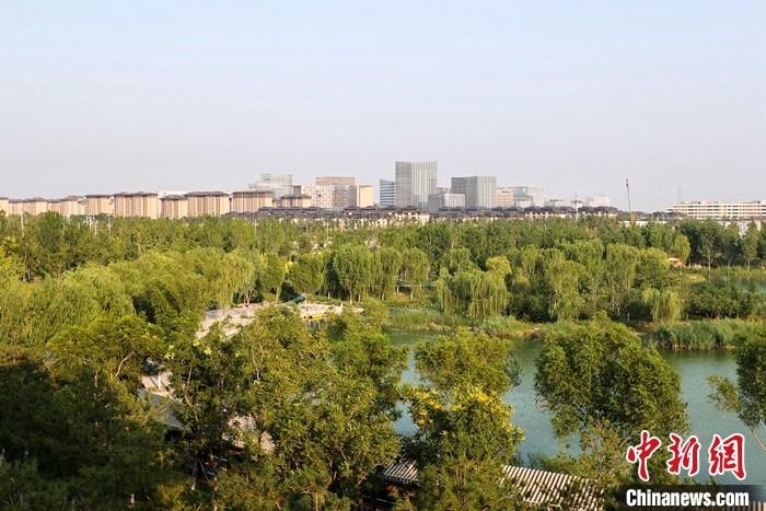 從完成頂層設(shè)計(jì)到如火如荼大規(guī)模建設(shè)，六年來(lái)，雄安新區(qū)如春天的竹子一般拔節(jié)生長(zhǎng)，這座承載千年大計(jì)的“未來(lái)之城”已雄姿初顯。從“一張白紙”開(kāi)始著墨，如今的雄安新區(qū)已是濃墨重彩的“山水畫(huà)”。<a target='_blank' href='/'>中新社</a>記者近日走訪(fǎng)了雄安新區(qū)多地，從“藍(lán)綠金”三色感受這座“未來(lái)之城”的巨大變化。圖為7月18日拍攝的河北雄安新區(qū)金湖公園。 <a target='_blank' href='/'>中新社</a>記者 易海菲 攝