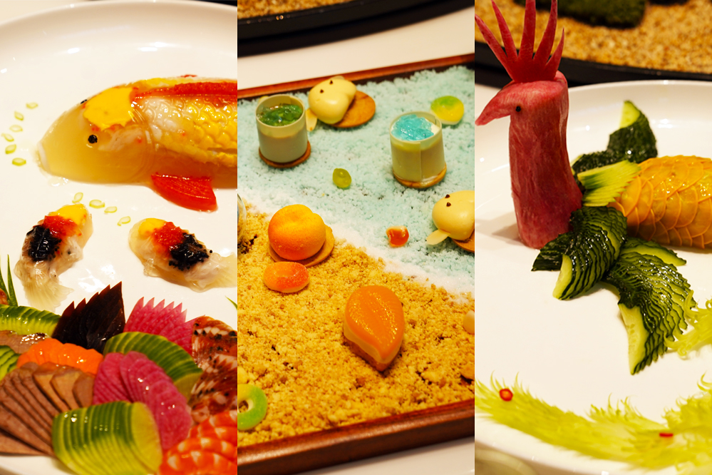 大觀樓長聯(lián)宴。從左至右依次為翠羽丹霞、四圍香稻、西翥靈儀。供圖