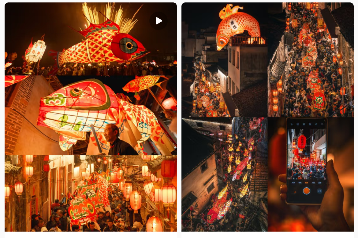 魚燈相關(guān)視頻、圖片獲得數(shù)萬點贊。社交媒體截圖